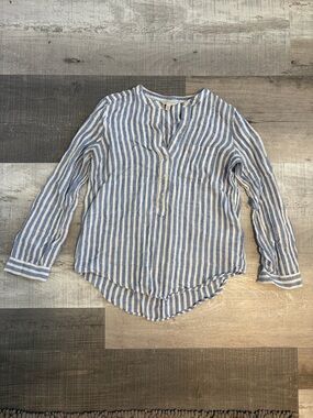 Lucky Brand Blue and White Striped Linen Blouse